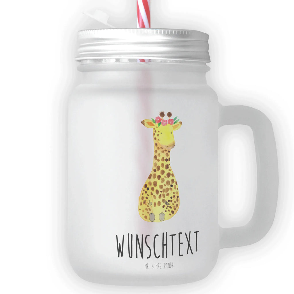 Personalisiertes Trinkglas Mason Jar Giraffe Blumenkranz Personalisiertes Mason Jar, Personalisiertes Glas, Personalisiertes Trinkglas, Personalisiertes Henkelglas, Personalisiertes Sommerglas, Personalisiertes Einmachglas, Personalisiertes Cocktailglas, Personalisiertes Cocktail-Glas, mit Namen, Wunschtext, Wunschnamen, Mason Jar selbst bedrucken, Wunschglas mit Namen, Bedrucktes Trinkglas, Geschenk mit Namen, Afrika, Wildtiere, Giraffe, Blumenkranz, Abenteurer, Selbstliebe, Freundin