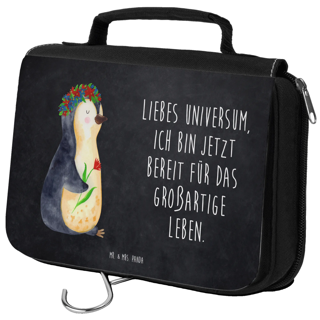 Kulturbeutel Pinguin Blumen Kulturbeutel, Zum Aufhängen, Waschtasche, Kosmetiktasche, Damen, Herren, Aufbewahrungstasche, Schminktasche, Kosmetikbeutel, Organizer, Kulturtasche, Schminkutensil, Pinguin, Pinguine, Blumenkranz, Universum, Leben, Wünsche, Ziele, Lebensziele, Motivation, Lebenslust, Liebeskummer, Geschenkidee