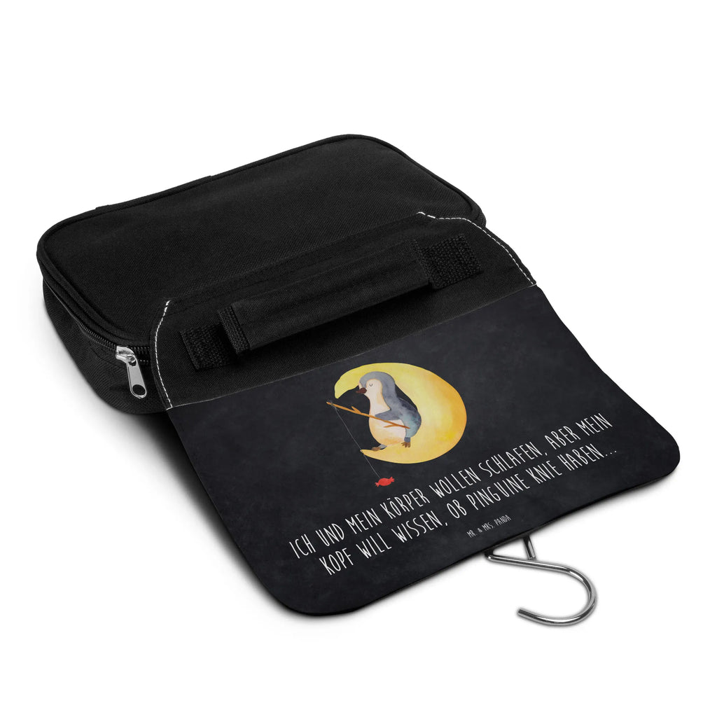 Kulturbeutel Pinguin Mond Kulturbeutel, Zum Aufhängen, Waschtasche, Kosmetiktasche, Damen, Herren, Aufbewahrungstasche, Schminktasche, Kosmetikbeutel, Organizer, Kulturtasche, Schminkutensil, Pinguin, Pinguine, Spruch, schlafen, Nachtruhe, Einschlafen, Schlafzimmer, Schlafstörungen, Gästezimmer