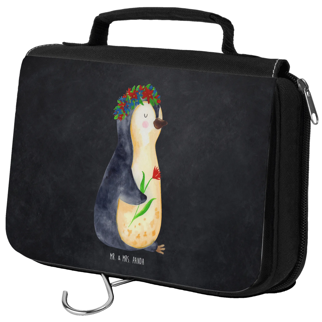 Kulturbeutel Pinguin Blumen Kulturbeutel, Zum Aufhängen, Waschtasche, Kosmetiktasche, Damen, Herren, Aufbewahrungstasche, Schminktasche, Kosmetikbeutel, Organizer, Kulturtasche, Schminkutensil, Pinguin, Pinguine, Blumenkranz, Universum, Leben, Wünsche, Ziele, Lebensziele, Motivation, Lebenslust, Liebeskummer, Geschenkidee