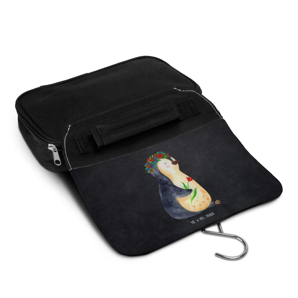 Kulturbeutel Pinguin Blumen Kulturbeutel, Zum Aufhängen, Waschtasche, Kosmetiktasche, Damen, Herren, Aufbewahrungstasche, Schminktasche, Kosmetikbeutel, Organizer, Kulturtasche, Schminkutensil, Pinguin, Pinguine, Blumenkranz, Universum, Leben, Wünsche, Ziele, Lebensziele, Motivation, Lebenslust, Liebeskummer, Geschenkidee