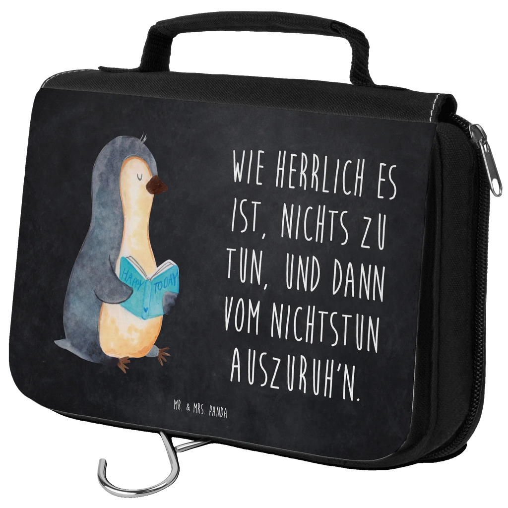 Kulturbeutel Pinguin Buch Kulturbeutel, Zum Aufhängen, Waschtasche, Kosmetiktasche, Damen, Herren, Aufbewahrungstasche, Schminktasche, Kosmetikbeutel, Organizer, Kulturtasche, Schminkutensil, Pinguin, Pinguine, Buch, Lesen, Bücherwurm, Nichtstun, Faulenzen, Ferien, Urlaub, Freizeit