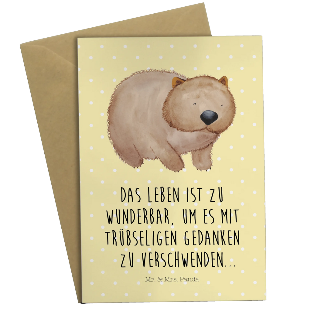 Grußkarte Wombat Grußkarte, Klappkarte, Einladungskarte, Glückwunschkarte, Hochzeitskarte, Geburtstagskarte, Karte, Ansichtskarten, Tiermotive, Gute Laune, lustige Sprüche, Tiere, Wombat, Das Leben ist schön, Motivation, Spruch, Australien