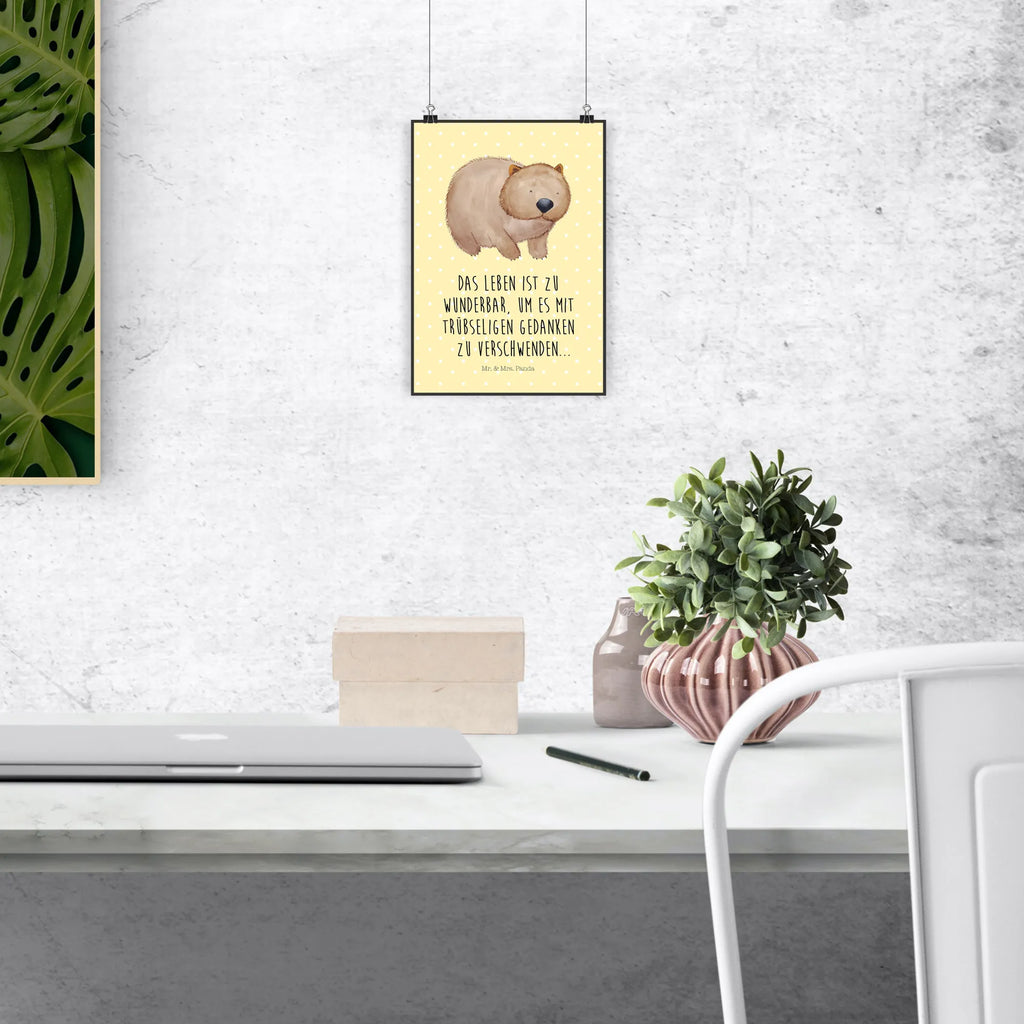 Poster Wombat Poster, Wandposter, Bild, Wanddeko, Küchenposter, Kinderposter, Wanddeko Bild, Raumdekoration, Wanddekoration, Handgemaltes Poster, Mr. & Mrs. Panda Poster, Designposter, Kunstdruck, Posterdruck, Tiermotive, Gute Laune, lustige Sprüche, Tiere, Wombat, Das Leben ist schön, Motivation, Spruch, Australien