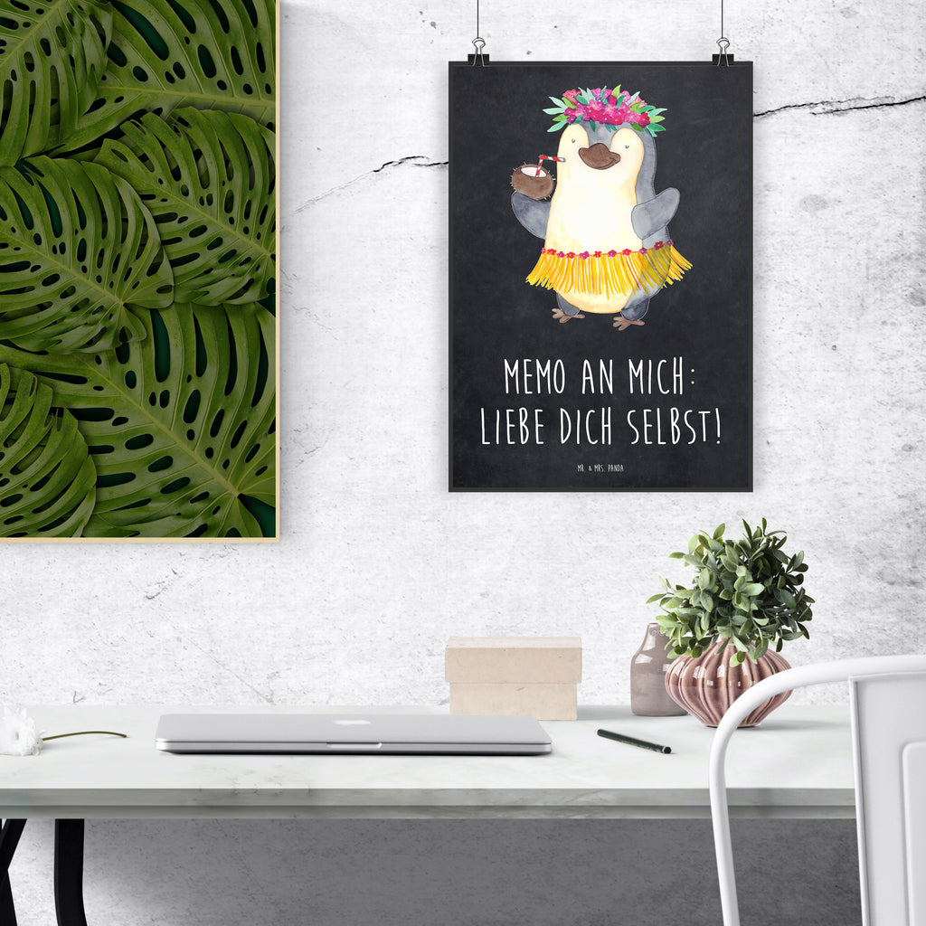 Poster Pinguin Kokosnuss Poster, Wandposter, Bild, Wanddeko, Küchenposter, Kinderposter, Wanddeko Bild, Raumdekoration, Wanddekoration, Handgemaltes Poster, Mr. & Mrs. Panda Poster, Designposter, Kunstdruck, Posterdruck, Pinguin, Aloha, Hawaii, Urlaub, Kokosnuss, Pinguine