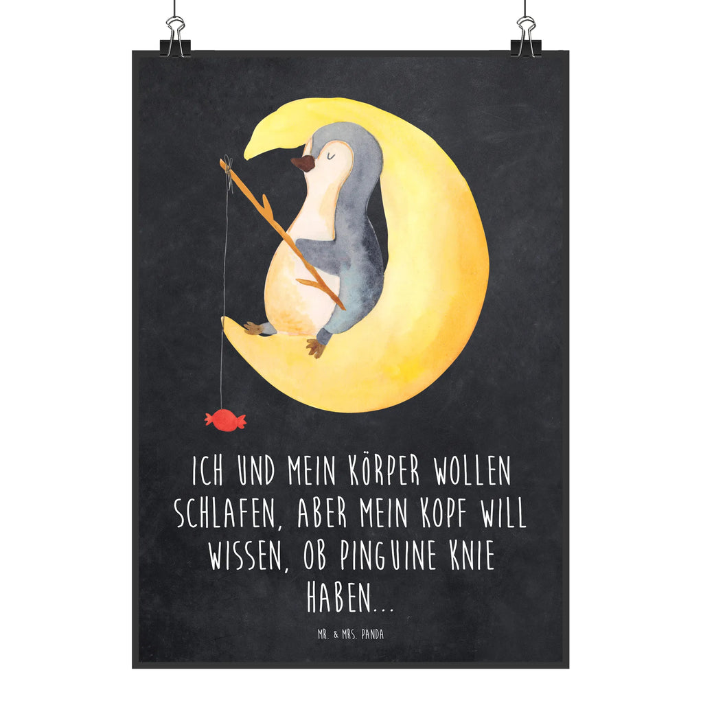 Poster Pinguin Mond Poster, Wandposter, Bild, Wanddeko, Küchenposter, Kinderposter, Wanddeko Bild, Raumdekoration, Wanddekoration, Handgemaltes Poster, Mr. & Mrs. Panda Poster, Designposter, Kunstdruck, Posterdruck, Pinguin, Pinguine, Spruch, schlafen, Nachtruhe, Einschlafen, Schlafzimmer, Schlafstörungen, Gästezimmer