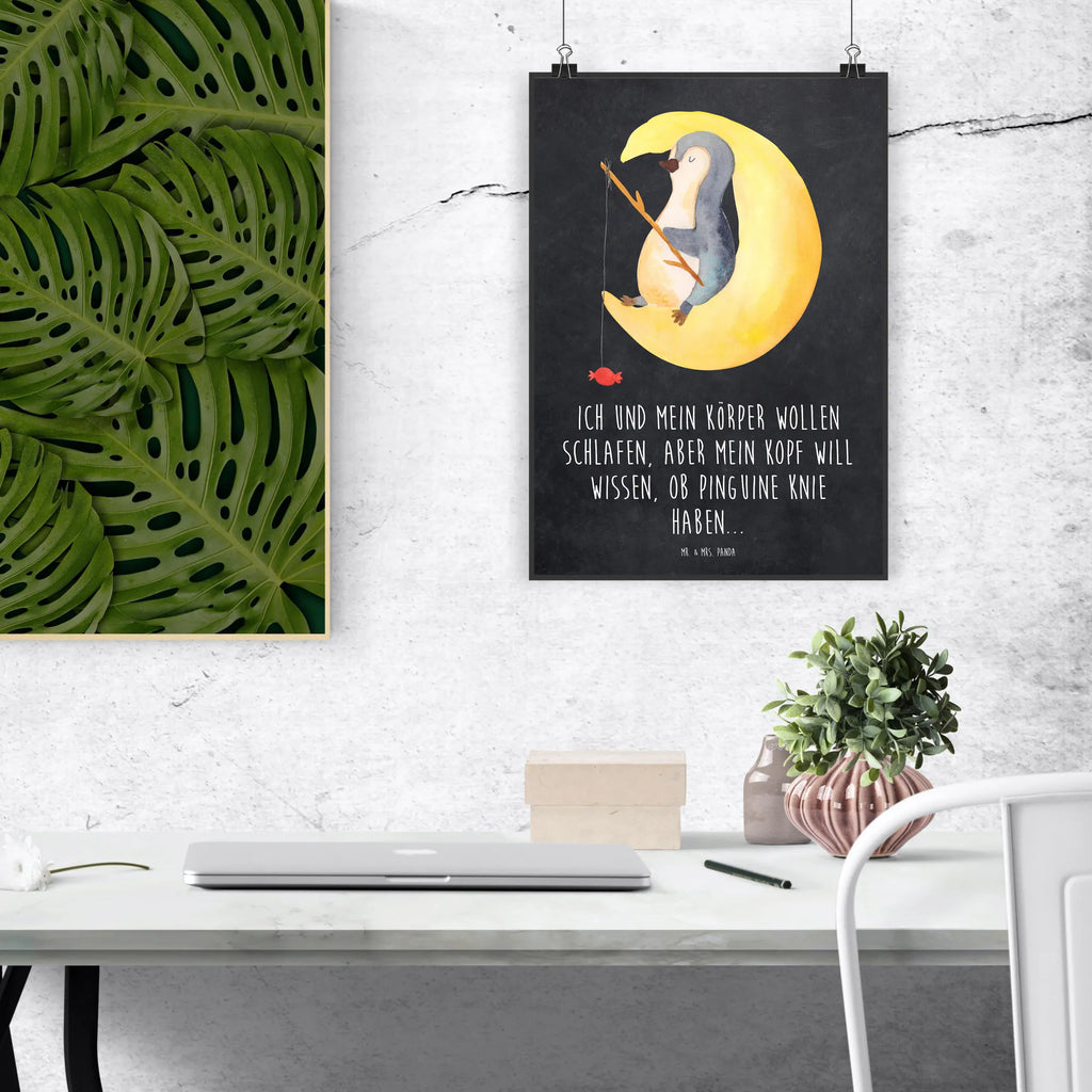 Poster Pinguin Mond Poster, Wandposter, Bild, Wanddeko, Küchenposter, Kinderposter, Wanddeko Bild, Raumdekoration, Wanddekoration, Handgemaltes Poster, Mr. & Mrs. Panda Poster, Designposter, Kunstdruck, Posterdruck, Pinguin, Pinguine, Spruch, schlafen, Nachtruhe, Einschlafen, Schlafzimmer, Schlafstörungen, Gästezimmer