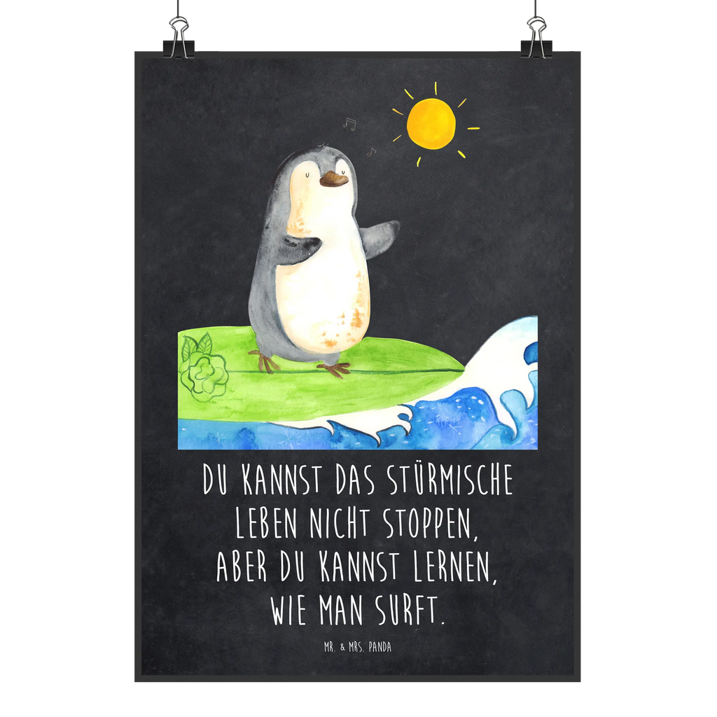 Poster Pinguin Surfer Poster, Wandposter, Bild, Wanddeko, Küchenposter, Kinderposter, Wanddeko Bild, Raumdekoration, Wanddekoration, Handgemaltes Poster, Mr. & Mrs. Panda Poster, Designposter, Kunstdruck, Posterdruck, Pinguin, Pinguine, surfen, Surfer, Hawaii, Urlaub, Wellen, Wellen reiten, Portugal