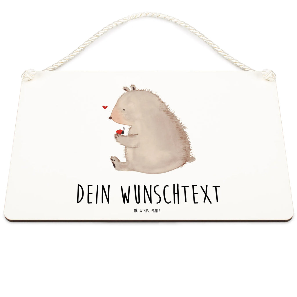 Personalisiertes Deko Schild Bär mit Marienkäfer Dekoschild, Deko Schild, Schild, Tür Schild, Türschild, Holzschild, Wandschild, Wanddeko, Bär, Teddy, Teddybär, Marienkäfer, Liebe, Freiheit, Motivation, Das Leben ist schön