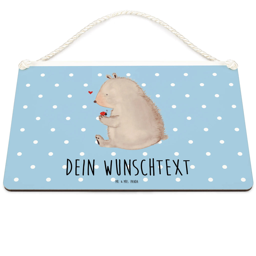 Personalisiertes Deko Schild Bär mit Marienkäfer Dekoschild, Deko Schild, Schild, Tür Schild, Türschild, Holzschild, Wandschild, Wanddeko, Bär, Teddy, Teddybär, Marienkäfer, Liebe, Freiheit, Motivation, Das Leben ist schön