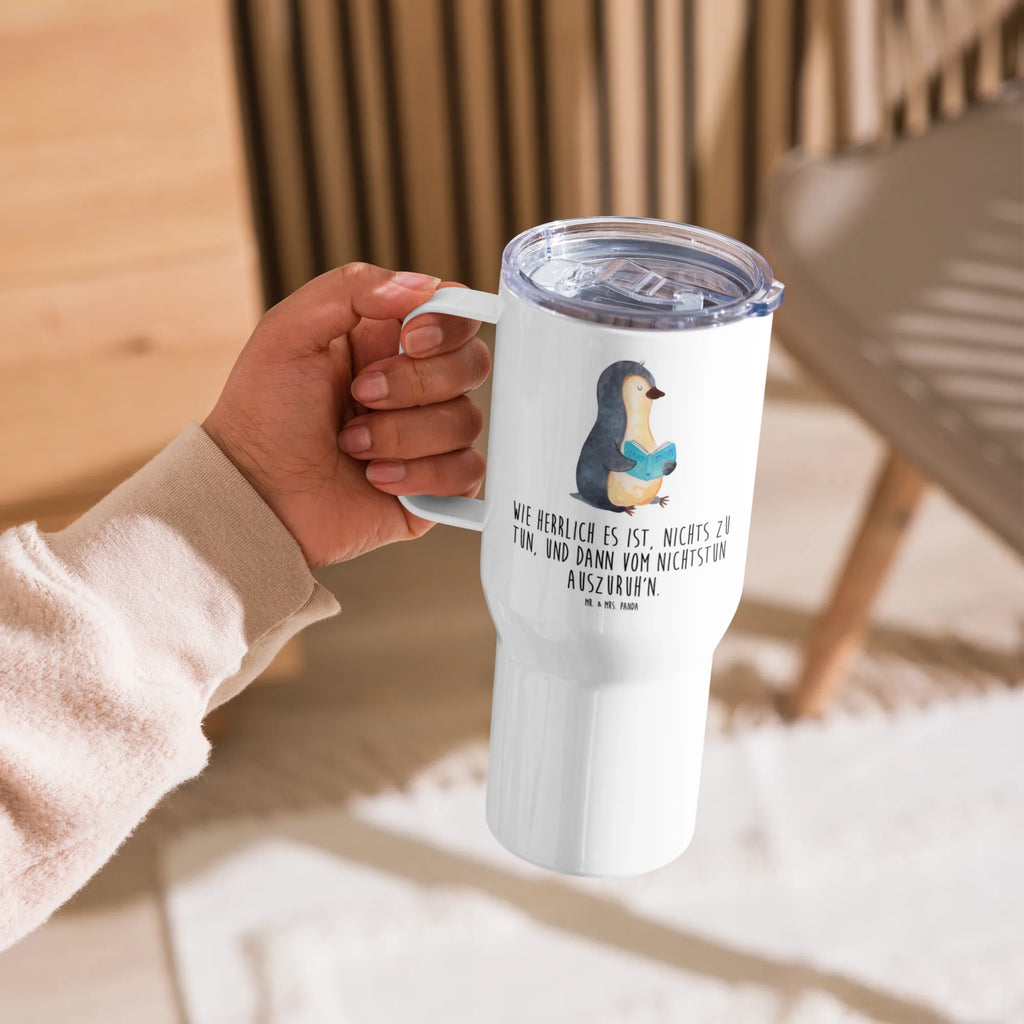 XXL Thermobecher Pinguin Buch Thermobecher, XL Thermobecher, Reisebecher, XL Reisetasse, Großer Thermobecher, Autobecher, Jumbo Becher, Pinguin, Pinguine, Buch, Lesen, Bücherwurm, Nichtstun, Faulenzen, Ferien, Urlaub, Freizeit