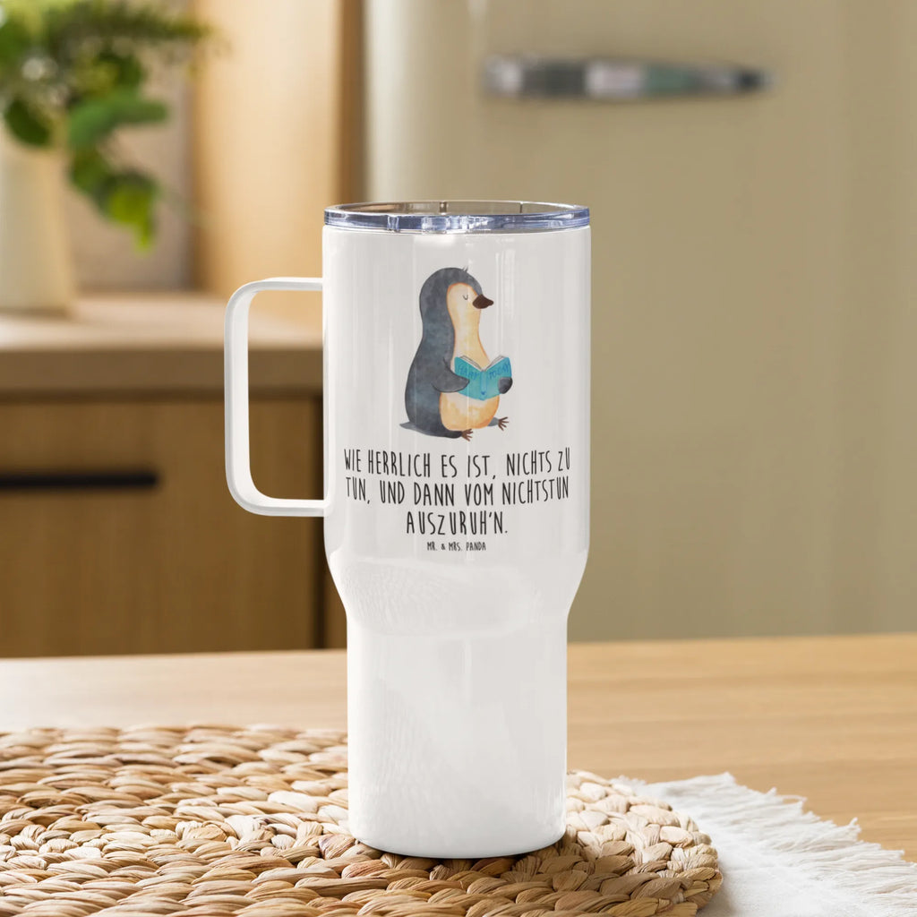 XXL Thermobecher Pinguin Buch Thermobecher, XL Thermobecher, Reisebecher, XL Reisetasse, Großer Thermobecher, Autobecher, Jumbo Becher, Pinguin, Pinguine, Buch, Lesen, Bücherwurm, Nichtstun, Faulenzen, Ferien, Urlaub, Freizeit