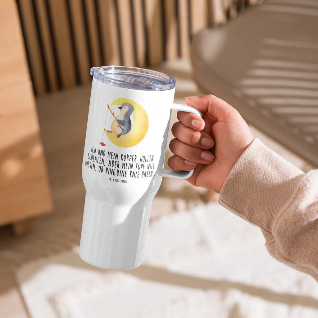 XXL Thermobecher Pinguin Mond Thermobecher, XL Thermobecher, Reisebecher, XL Reisetasse, Großer Thermobecher, Autobecher, Jumbo Becher, Pinguin, Pinguine, Spruch, schlafen, Nachtruhe, Einschlafen, Schlafzimmer, Schlafstörungen, Gästezimmer