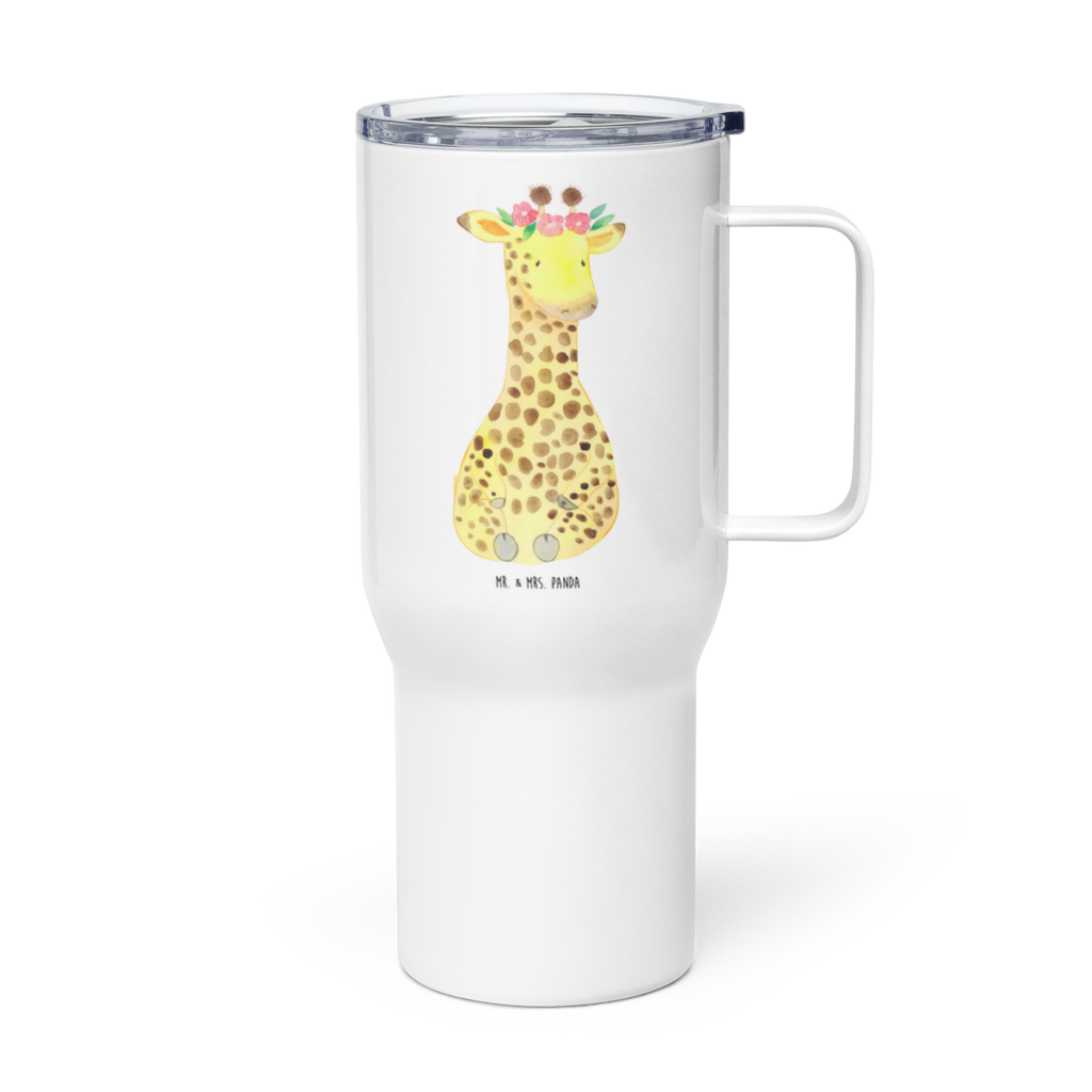 XXL Thermobecher Giraffe Blumenkranz Thermobecher, XL Thermobecher, Reisebecher, XL Reisetasse, Großer Thermobecher, Autobecher, Jumbo Becher, Afrika, Wildtiere, Giraffe, Blumenkranz, Abenteurer, Selbstliebe, Freundin