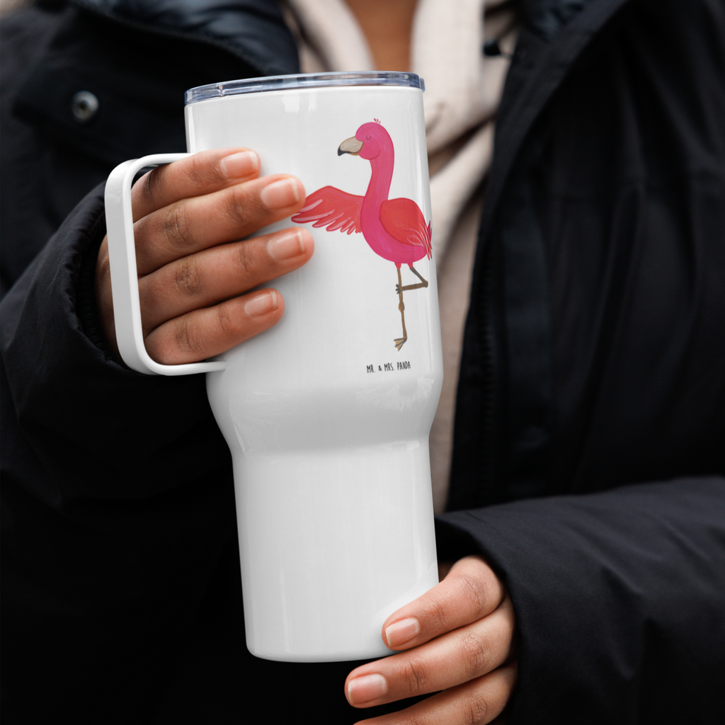 XXL Thermobecher Flamingo Yoga Thermobecher, XL Thermobecher, Reisebecher, XL Reisetasse, Großer Thermobecher, Autobecher, Jumbo Becher, Flamingo, Vogel, Yoga, Namaste, Achtsamkeit, Yoga-Übung, Entspannung, Ärger, Aufregen, Tiefenentspannung