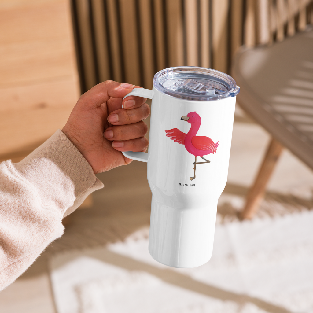 XXL Thermobecher Flamingo Yoga Thermobecher, XL Thermobecher, Reisebecher, XL Reisetasse, Großer Thermobecher, Autobecher, Jumbo Becher, Flamingo, Vogel, Yoga, Namaste, Achtsamkeit, Yoga-Übung, Entspannung, Ärger, Aufregen, Tiefenentspannung