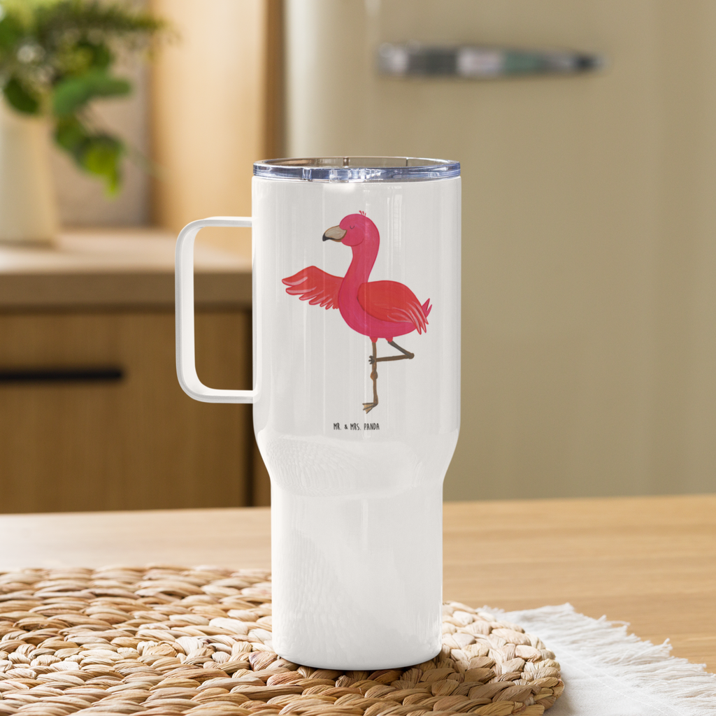 XXL Thermobecher Flamingo Yoga Thermobecher, XL Thermobecher, Reisebecher, XL Reisetasse, Großer Thermobecher, Autobecher, Jumbo Becher, Flamingo, Vogel, Yoga, Namaste, Achtsamkeit, Yoga-Übung, Entspannung, Ärger, Aufregen, Tiefenentspannung