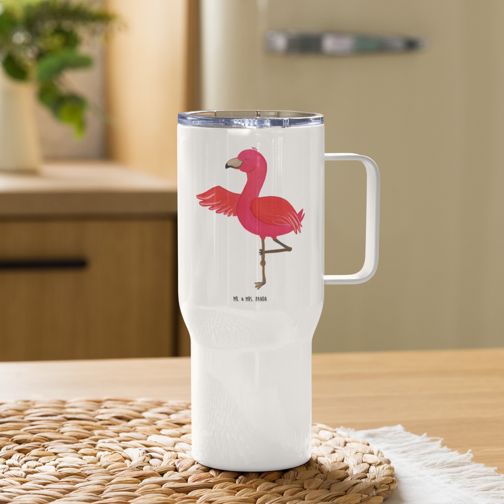 XXL Thermobecher Flamingo Yoga Thermobecher, XL Thermobecher, Reisebecher, XL Reisetasse, Großer Thermobecher, Autobecher, Jumbo Becher, Flamingo, Vogel, Yoga, Namaste, Achtsamkeit, Yoga-Übung, Entspannung, Ärger, Aufregen, Tiefenentspannung