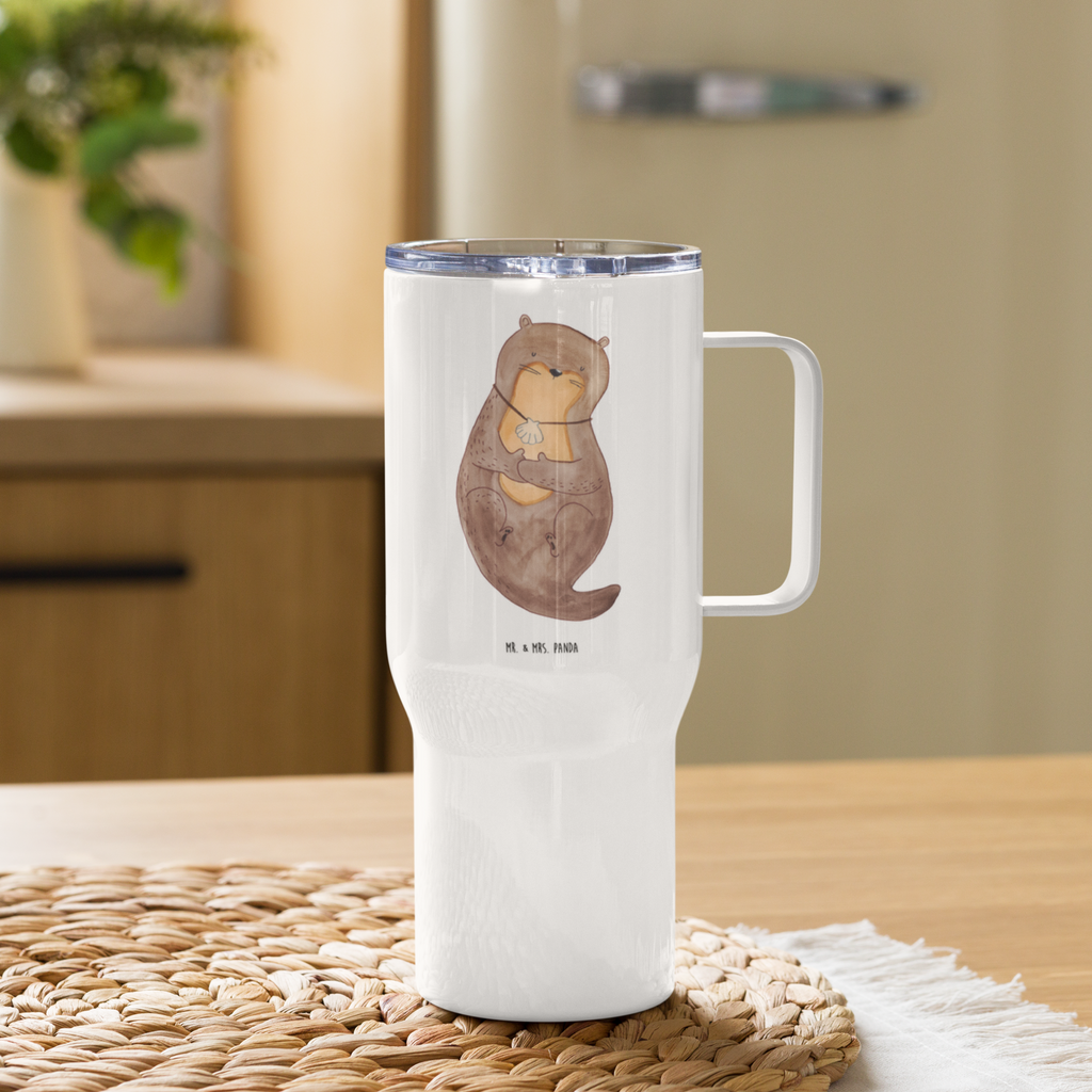 XXL Thermobecher Otter Muschel Thermobecher, XL Thermobecher, Reisebecher, XL Reisetasse, Großer Thermobecher, Autobecher, Jumbo Becher, Otter, Fischotter, Seeotter, Otterliebe, grübeln, träumen, Motivation, Tagträumen, Büro