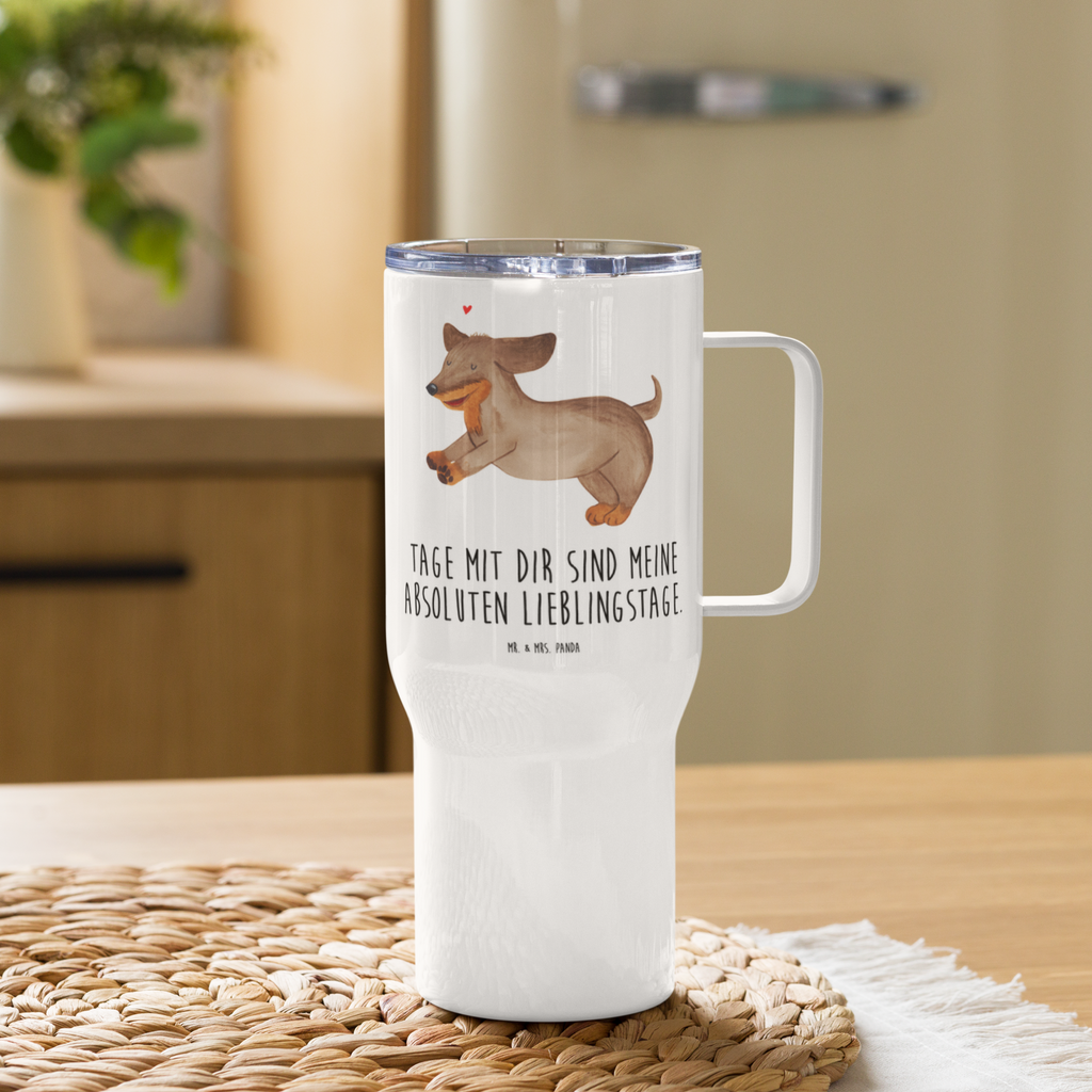 XXL Thermobecher Hund Dackel Thermobecher, XL Thermobecher, Reisebecher, XL Reisetasse, Großer Thermobecher, Autobecher, Jumbo Becher, Hund, Hundemotiv, Haustier, Hunderasse, Tierliebhaber, Hundebesitzer, Sprüche, Hunde, Dackel, Dachshund, happy dog