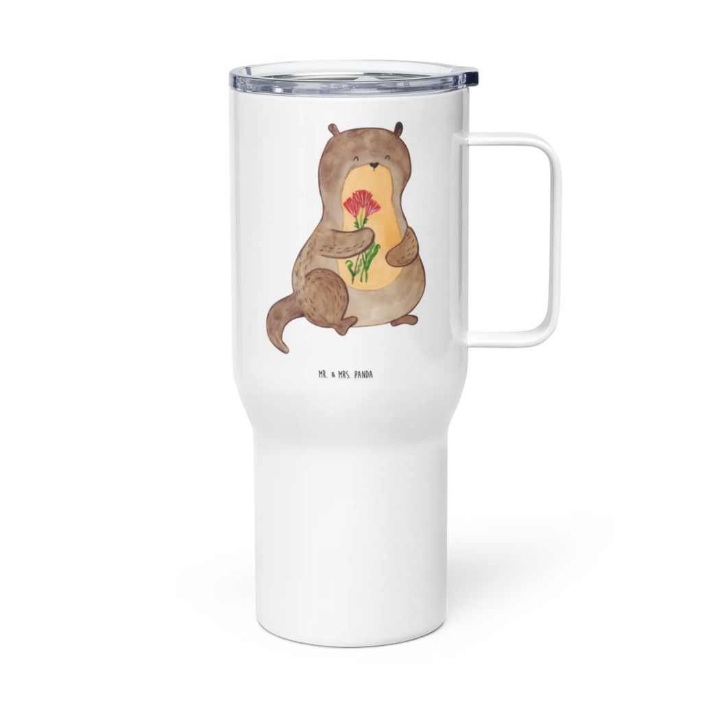 XXL Thermobecher Otter Blumenstrauß Thermobecher, XL Thermobecher, Reisebecher, XL Reisetasse, Großer Thermobecher, Autobecher, Jumbo Becher, Otter, Fischotter, Seeotter, Otter Seeotter See Otter