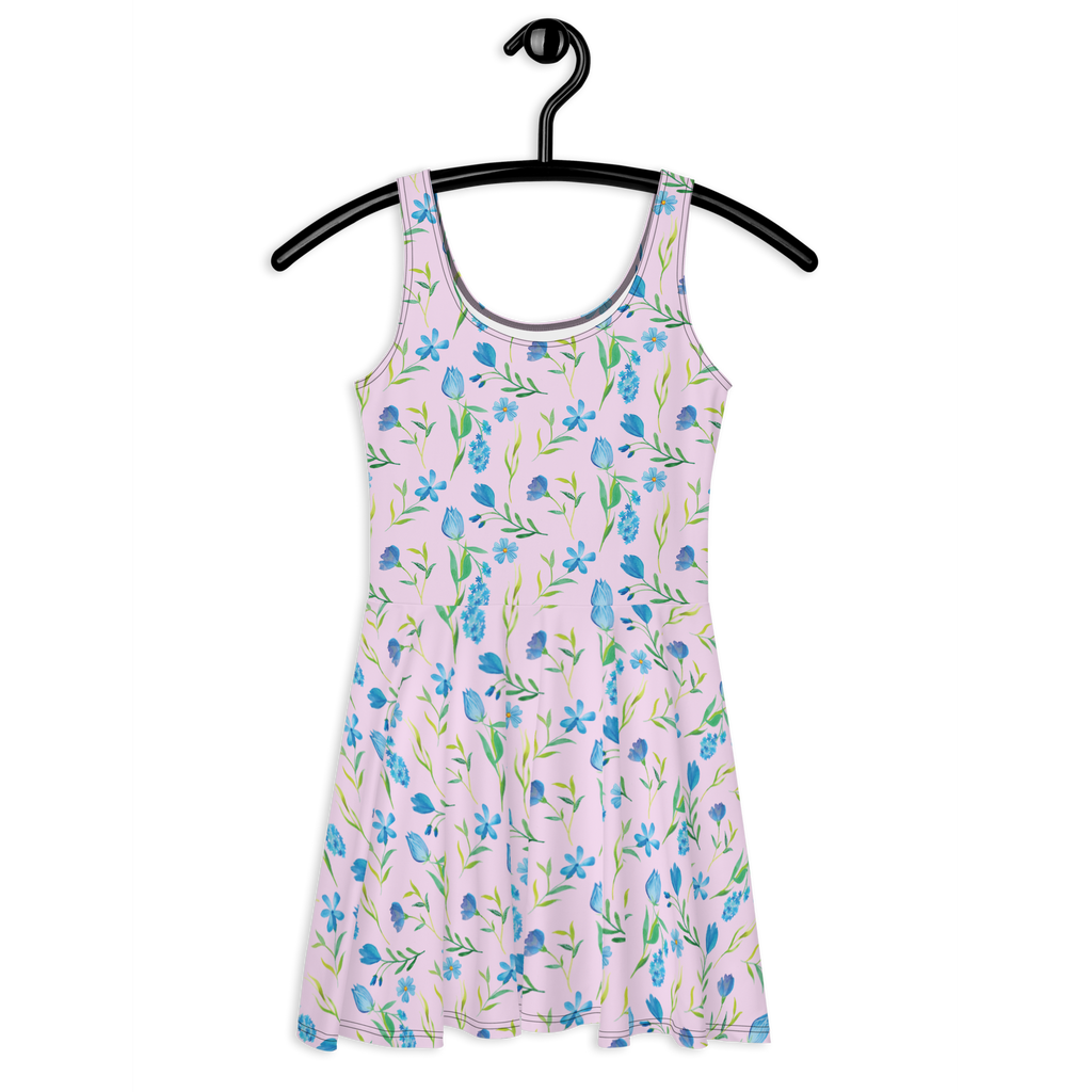 Sommerkleid Sommergedanken Design Sommerkleid, Kleid, Skaterkleid, Blumen, Blumenmuster, blaue Blumen, blaues Muster, Aquarell