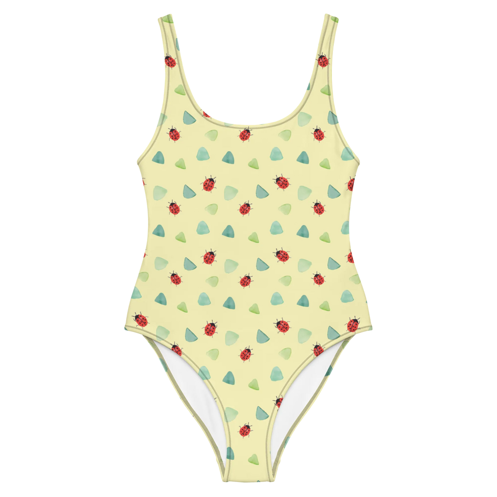 Badeanzug Marienkäfer Design Badebekleidung, Bademode, Badeanzug, Swimsuit, Rückenfreier Badeanzug, Luxus-Bademode, Aquarell, Marienkäfer, grüne Punkte, Muster, niedlich, verspielt