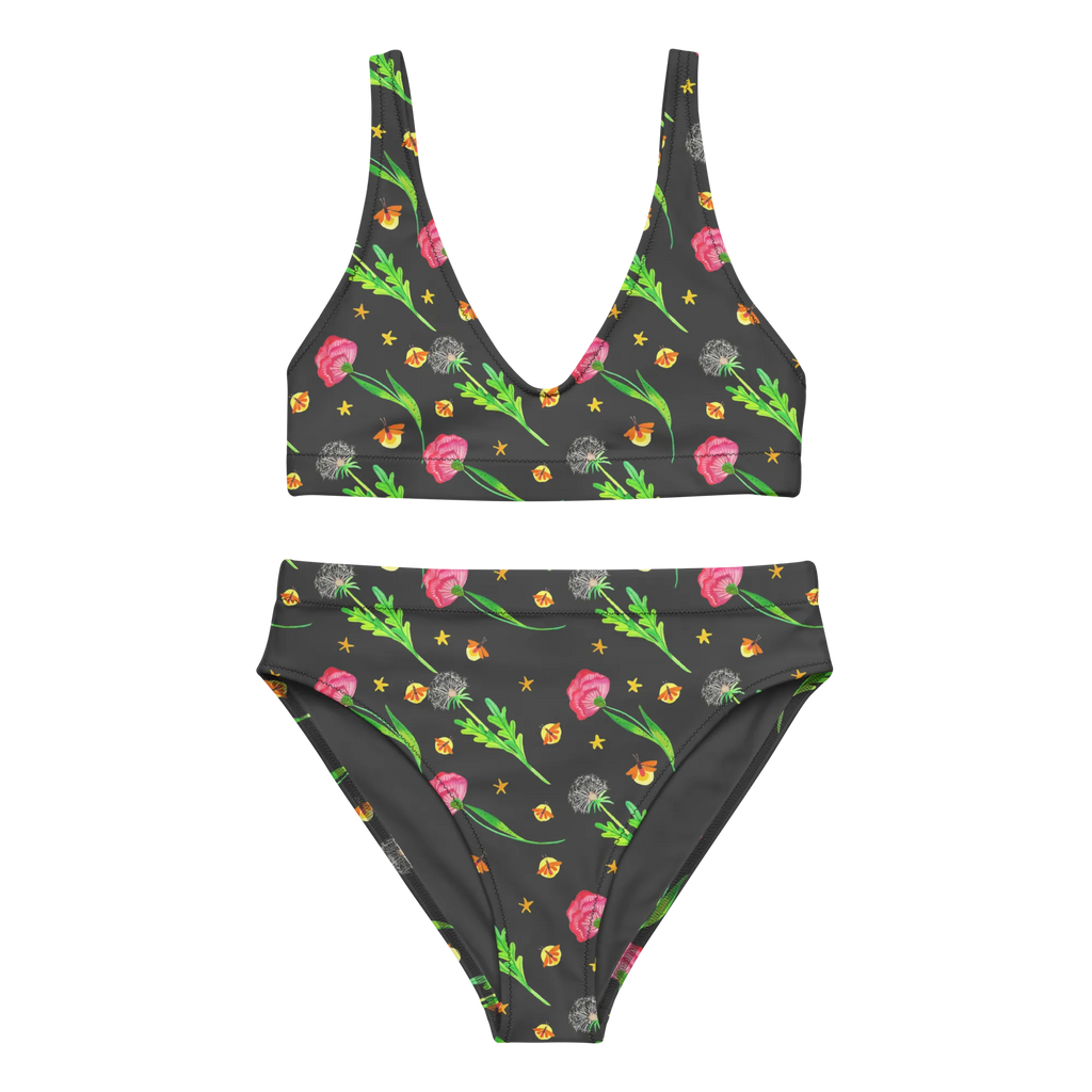 Bikini Glühwürmchen Design Bikini, High Waist Bikini, Bademode, Bikinihose, Bikinioberteil, 2er Set, Zweiteiler, Glühwürmchen, Muster, Blumen, Pusteblumen