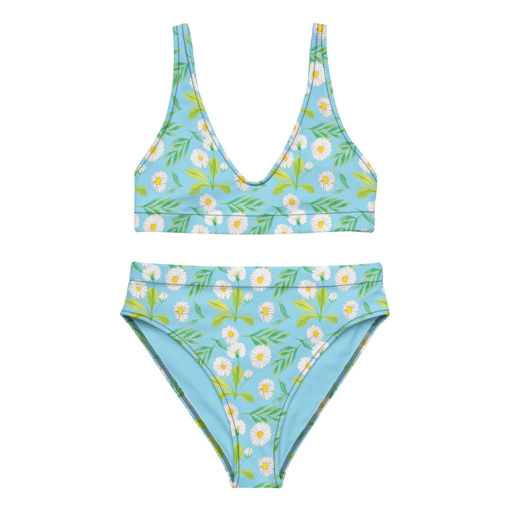 Bikini Wiesenzauber Design Bikini, High Waist Bikini, Bademode, Bikinihose, Bikinioberteil, 2er Set, Zweiteiler, Aquarell, Blumen, Muster, Gänseblümchen, Blumenwiese, Wiese