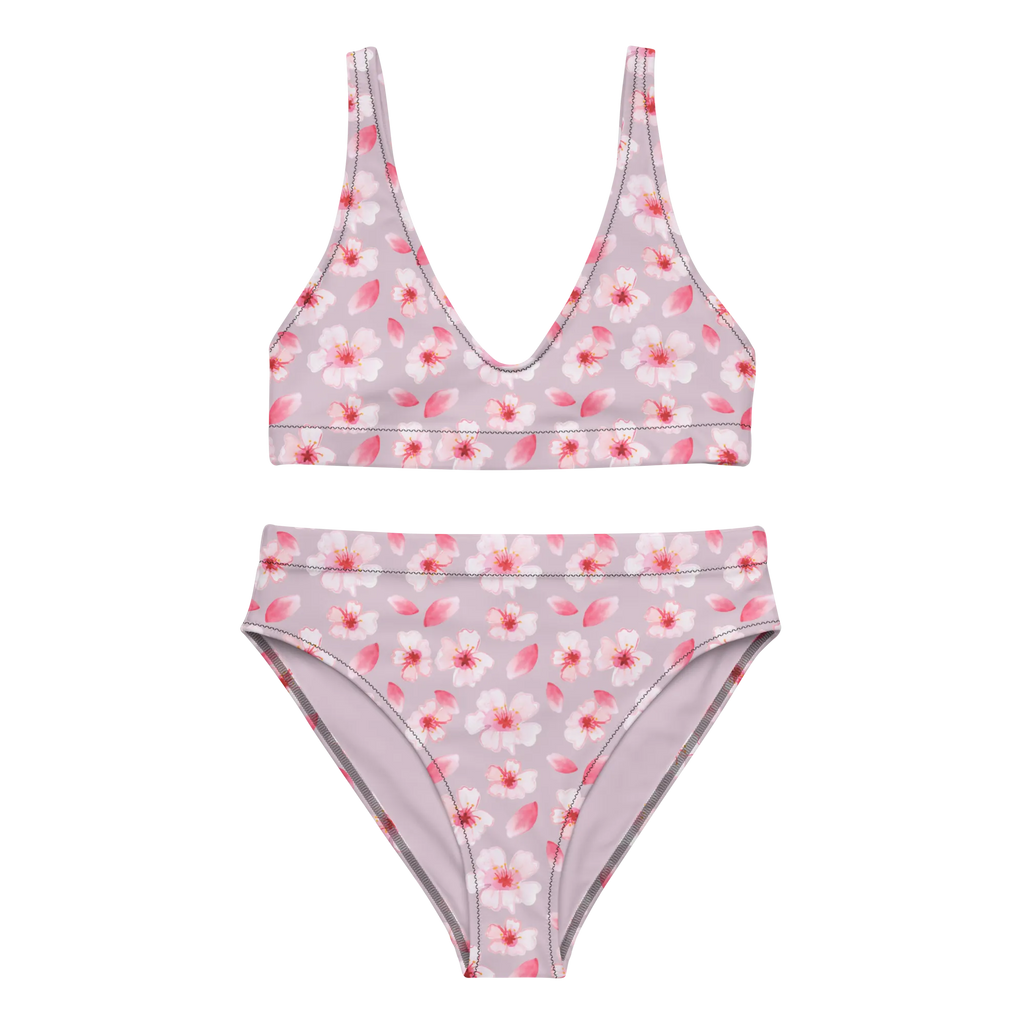 Bikini Kirschlüten Meer Bikini, High Waist Bikini, Bademode, Bikinihose, Bikinioberteil, 2er Set, Zweiteiler, Kirschblüten, Blütenmuster, Blüten, Blumen, Muster