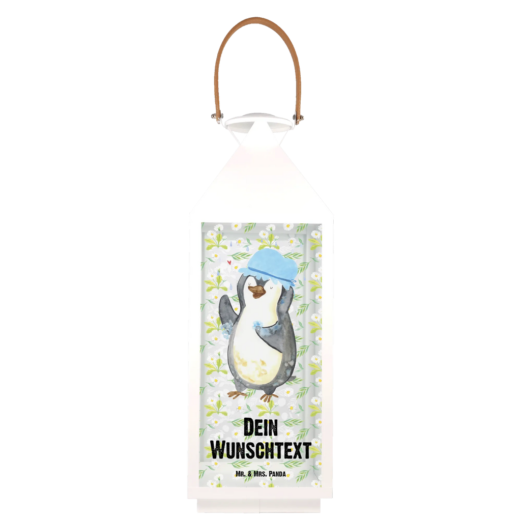 Personalisierte Deko Laterne Pinguin duscht Gartenlampe, Gartenleuchte, Gartendekoration, Gartenlicht, Laterne kleine Laternen, XXL Laternen, Laterne groß, Pinguin, Pinguine, Dusche, duschen, Lebensmotto, Motivation, Neustart, Neuanfang, glücklich sein