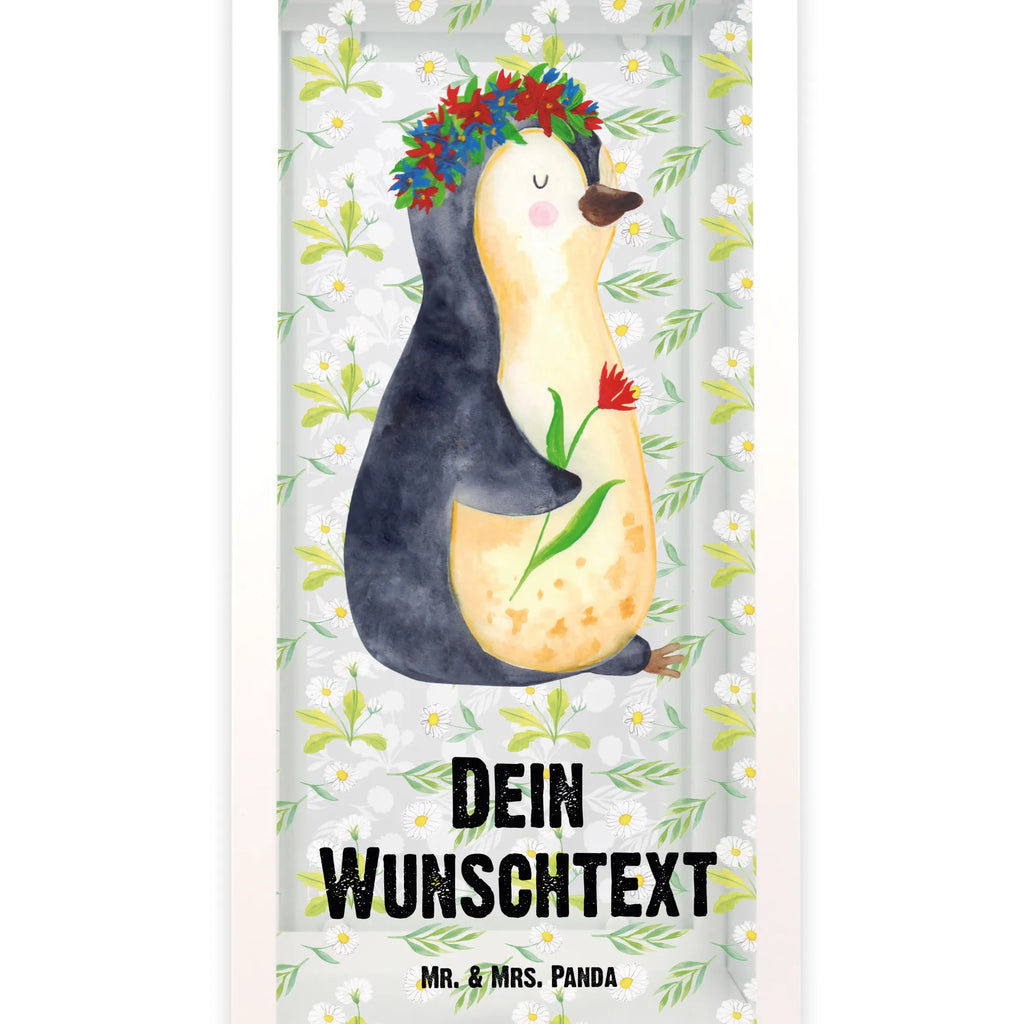 Personalisierte Deko Laterne Pinguin Blumenkranz Gartenlampe, Gartenleuchte, Gartendekoration, Gartenlicht, Laterne kleine Laternen, XXL Laternen, Laterne groß, Pinguin, Pinguine, Blumenkranz, Universum, Leben, Wünsche, Ziele, Lebensziele, Motivation, Lebenslust, Liebeskummer, Geschenkidee