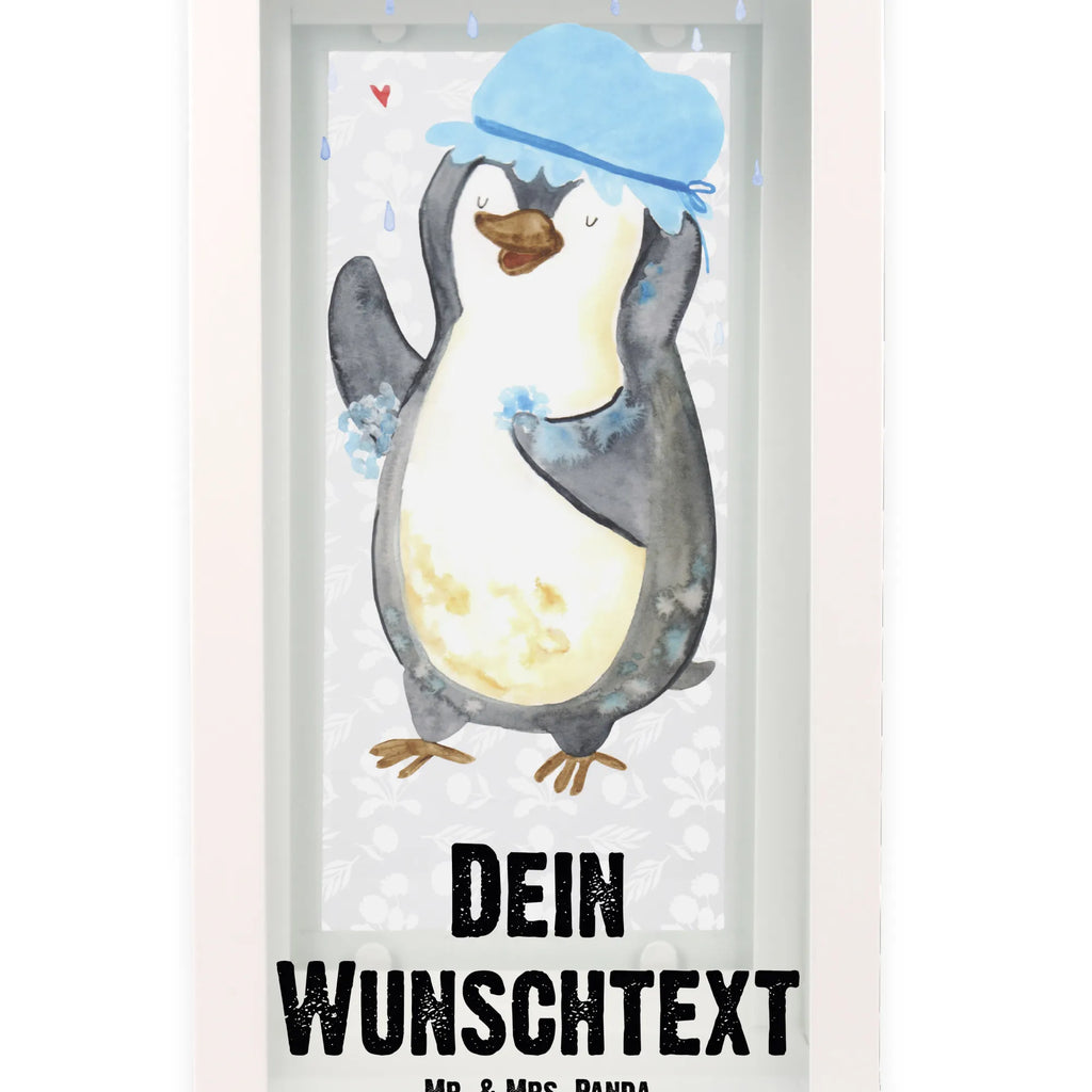 Personalisierte Deko Laterne Pinguin duscht Gartenlampe, Gartenleuchte, Gartendekoration, Gartenlicht, Laterne kleine Laternen, XXL Laternen, Laterne groß, Pinguin, Pinguine, Dusche, duschen, Lebensmotto, Motivation, Neustart, Neuanfang, glücklich sein