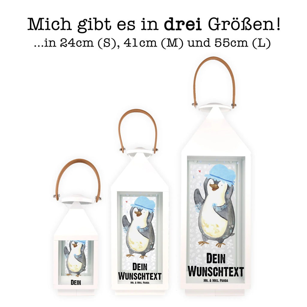 Personalisierte Deko Laterne Pinguin duscht Gartenlampe, Gartenleuchte, Gartendekoration, Gartenlicht, Laterne kleine Laternen, XXL Laternen, Laterne groß, Pinguin, Pinguine, Dusche, duschen, Lebensmotto, Motivation, Neustart, Neuanfang, glücklich sein