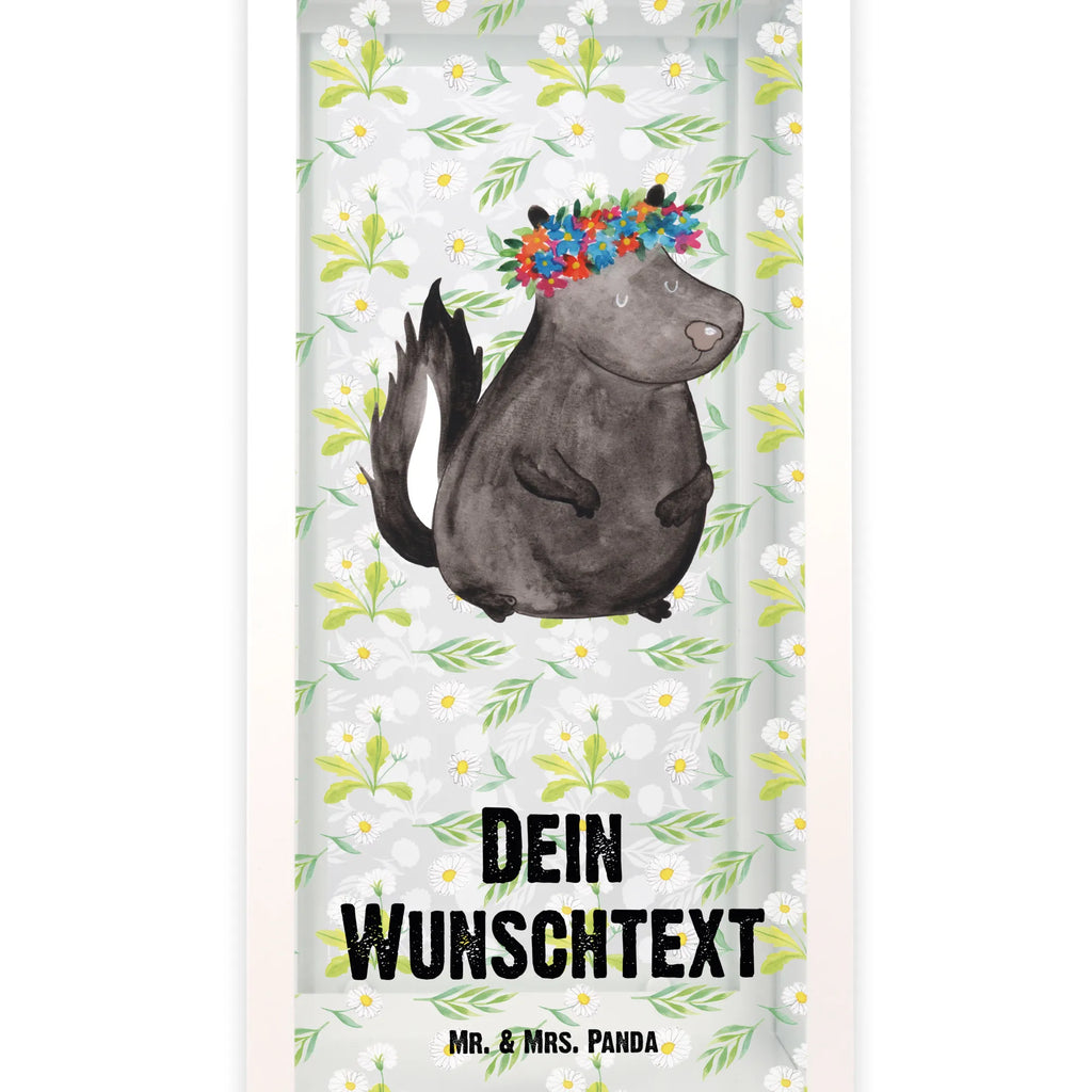 Personalisierte Deko Laterne Stinktier Blumenmaedchen Gartenlampe, Gartenleuchte, Gartendekoration, Gartenlicht, Laterne kleine Laternen, XXL Laternen, Laterne groß, Stinktier, Skunk, Wildtier, Raubtier, Stinker, Stinki, Yoga, Namaste, Lebe, Liebe, Lache