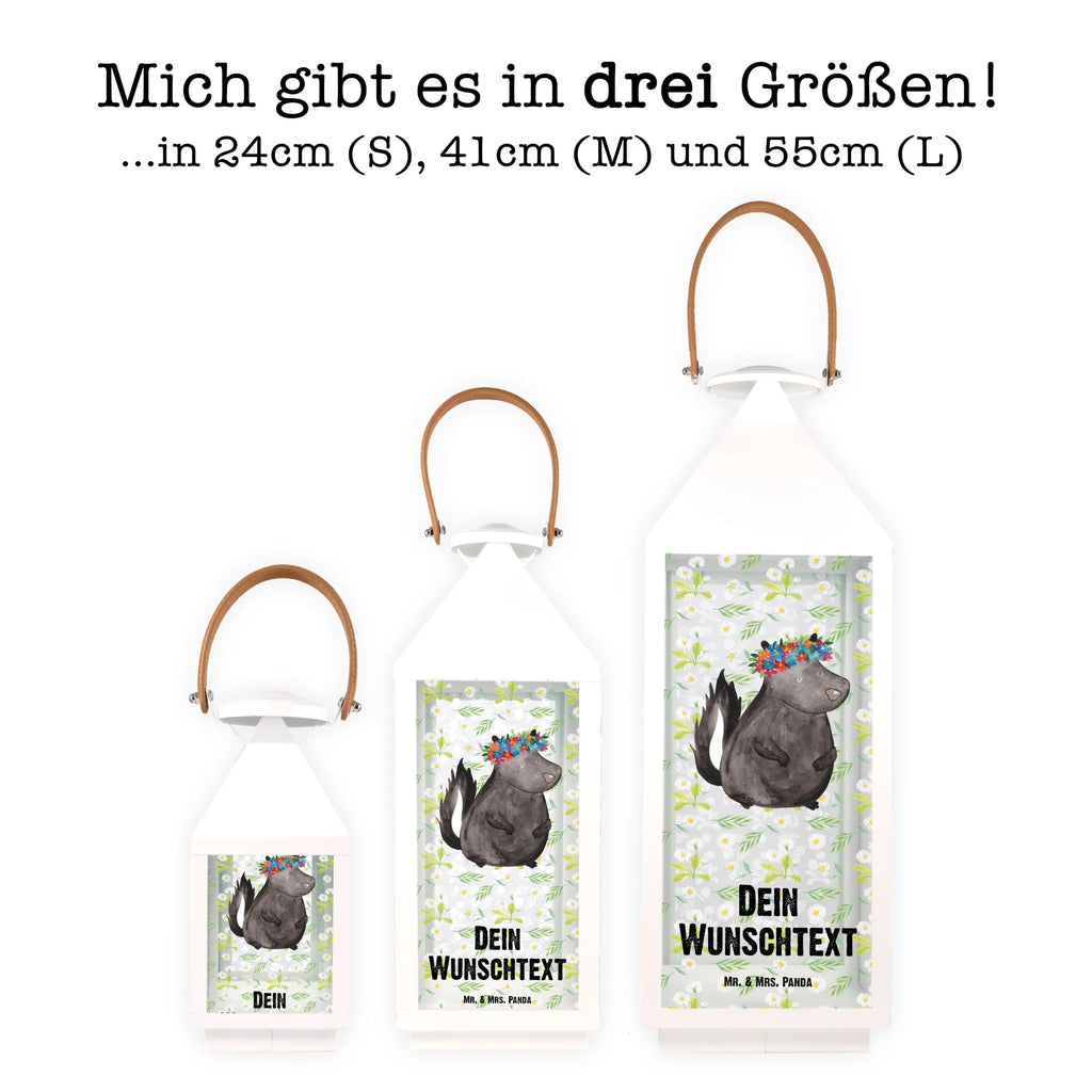 Personalisierte Deko Laterne Stinktier Blumenmaedchen Gartenlampe, Gartenleuchte, Gartendekoration, Gartenlicht, Laterne kleine Laternen, XXL Laternen, Laterne groß, Stinktier, Skunk, Wildtier, Raubtier, Stinker, Stinki, Yoga, Namaste, Lebe, Liebe, Lache