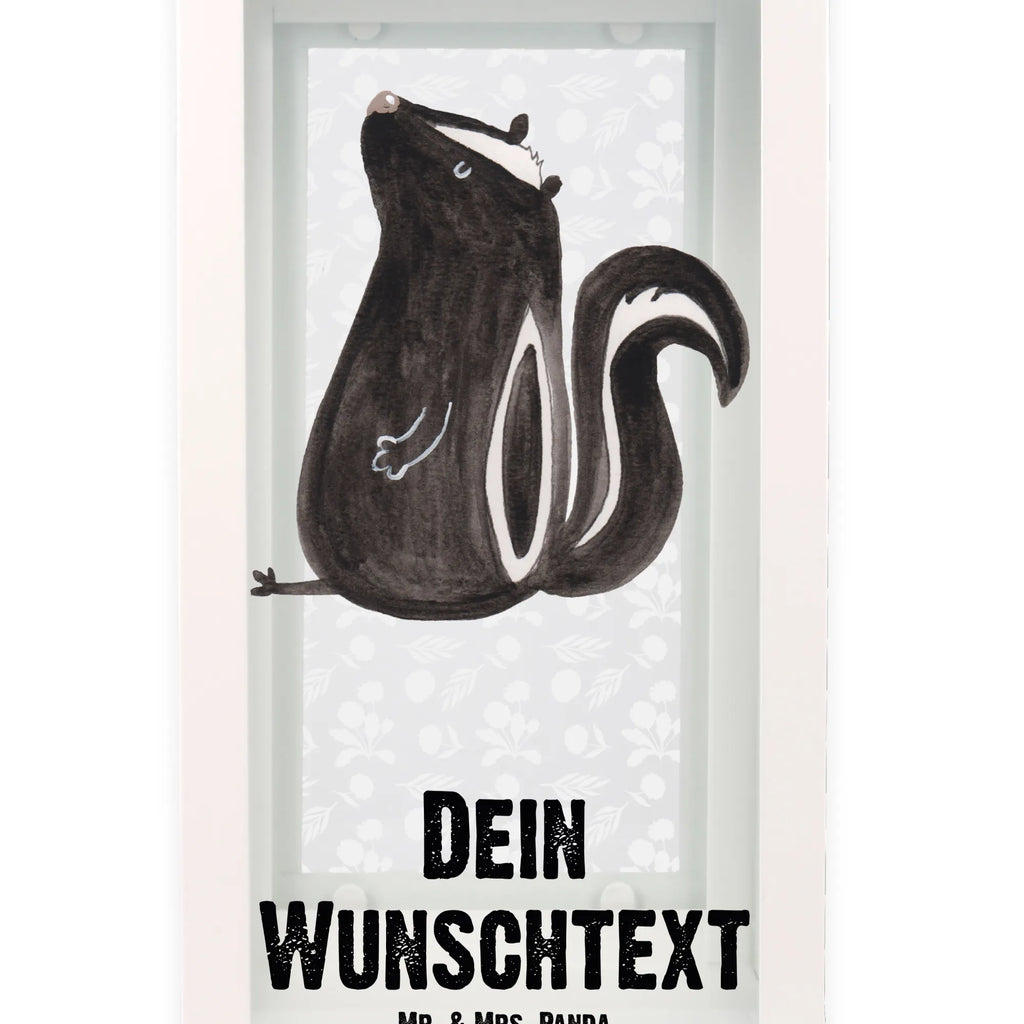 Personalisierte Deko Laterne Stinktier sitzend Gartenlampe, Gartenleuchte, Gartendekoration, Gartenlicht, Laterne kleine Laternen, XXL Laternen, Laterne groß, Stinktier, Skunk, Wildtier, Raubtier, Stinker, Stinki, Spruch, Büro, Recht, Besserwisser