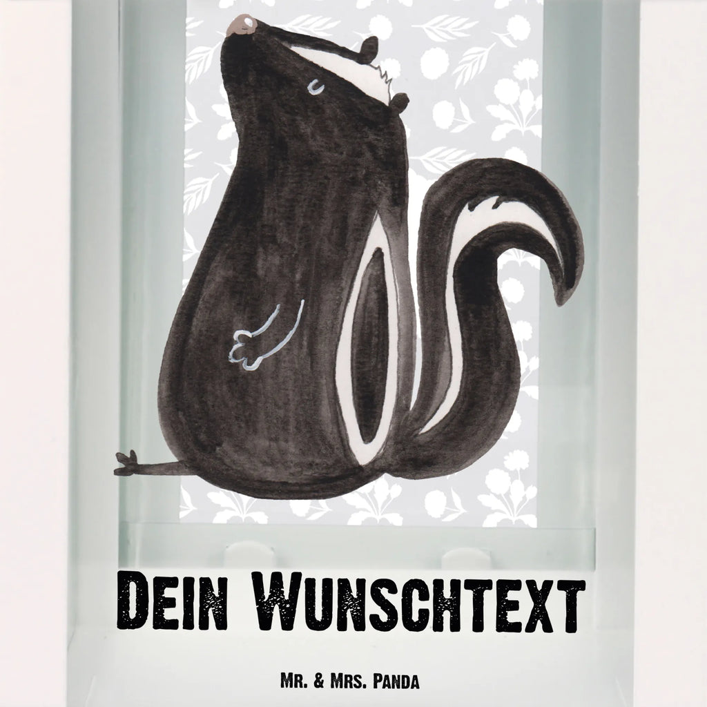 Personalisierte Deko Laterne Stinktier sitzend Gartenlampe, Gartenleuchte, Gartendekoration, Gartenlicht, Laterne kleine Laternen, XXL Laternen, Laterne groß, Stinktier, Skunk, Wildtier, Raubtier, Stinker, Stinki, Spruch, Büro, Recht, Besserwisser