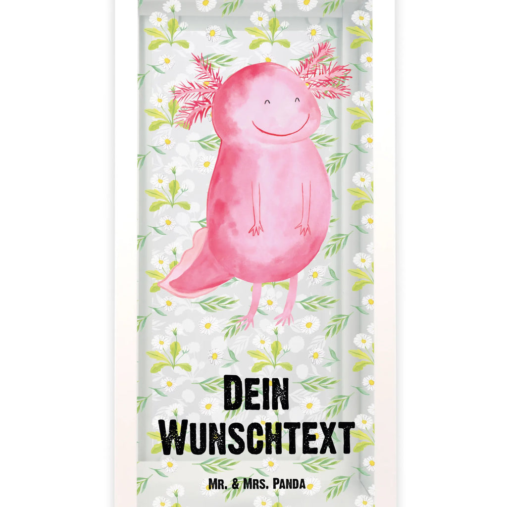 Personalisierte Deko Laterne Axolotl glücklich Gartenlampe, Gartenleuchte, Gartendekoration, Gartenlicht, Laterne kleine Laternen, XXL Laternen, Laterne groß, Axolotl, Molch, Axolot, Schwanzlurch, Lurch, Lurche, Motivation, gute Laune