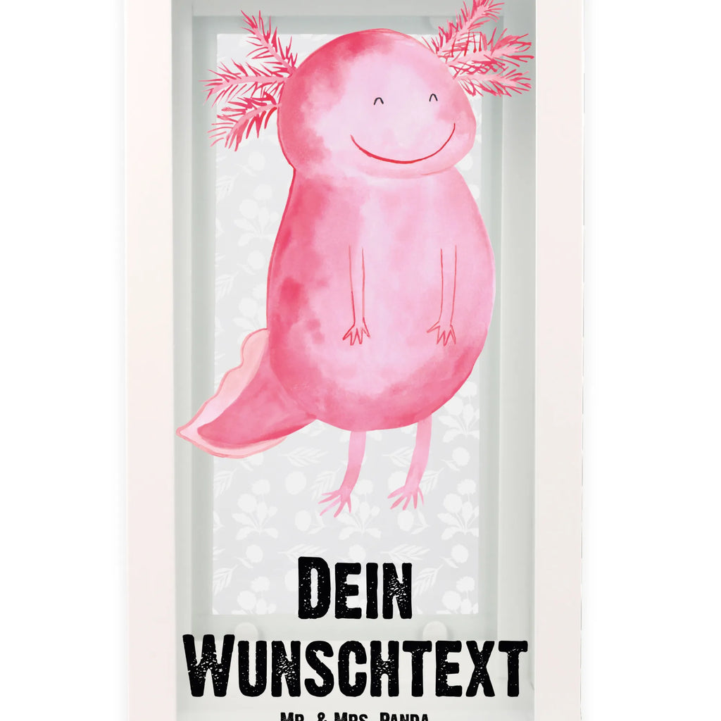 Personalisierte Deko Laterne Axolotl glücklich Gartenlampe, Gartenleuchte, Gartendekoration, Gartenlicht, Laterne kleine Laternen, XXL Laternen, Laterne groß, Axolotl, Molch, Axolot, Schwanzlurch, Lurch, Lurche, Motivation, gute Laune