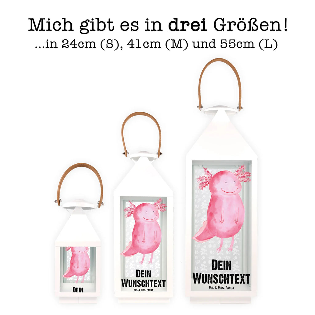 Personalisierte Deko Laterne Axolotl glücklich Gartenlampe, Gartenleuchte, Gartendekoration, Gartenlicht, Laterne kleine Laternen, XXL Laternen, Laterne groß, Axolotl, Molch, Axolot, Schwanzlurch, Lurch, Lurche, Motivation, gute Laune