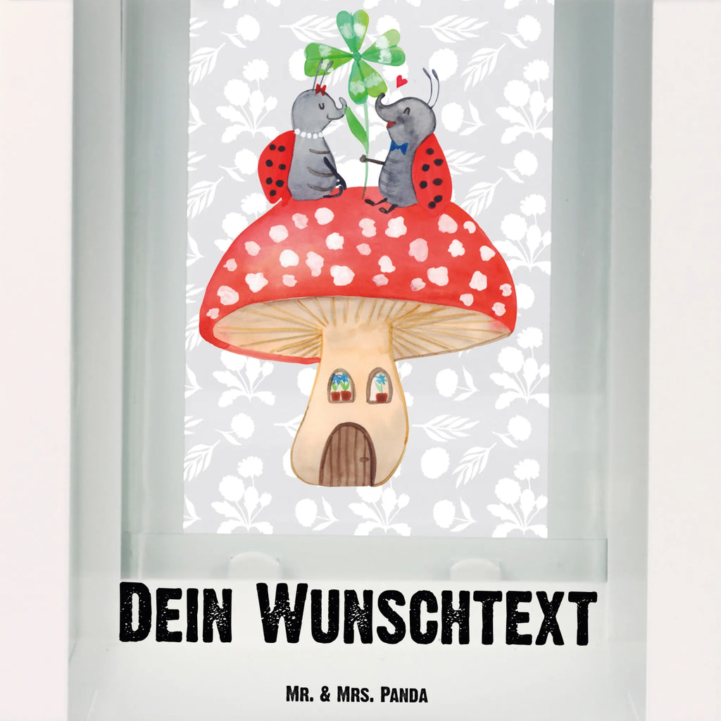 Personalisierte Deko Laterne Marienkäfer Paar Fliegenpilz Gartenlampe, Gartenleuchte, Gartendekoration, Gartenlicht, Laterne kleine Laternen, XXL Laternen, Laterne groß, Tiermotive, Gute Laune, lustige Sprüche, Tiere, Haus, Wohnung, zuhause, Fliegenpilz, Marienkäfer, Fleigenpilzhaus