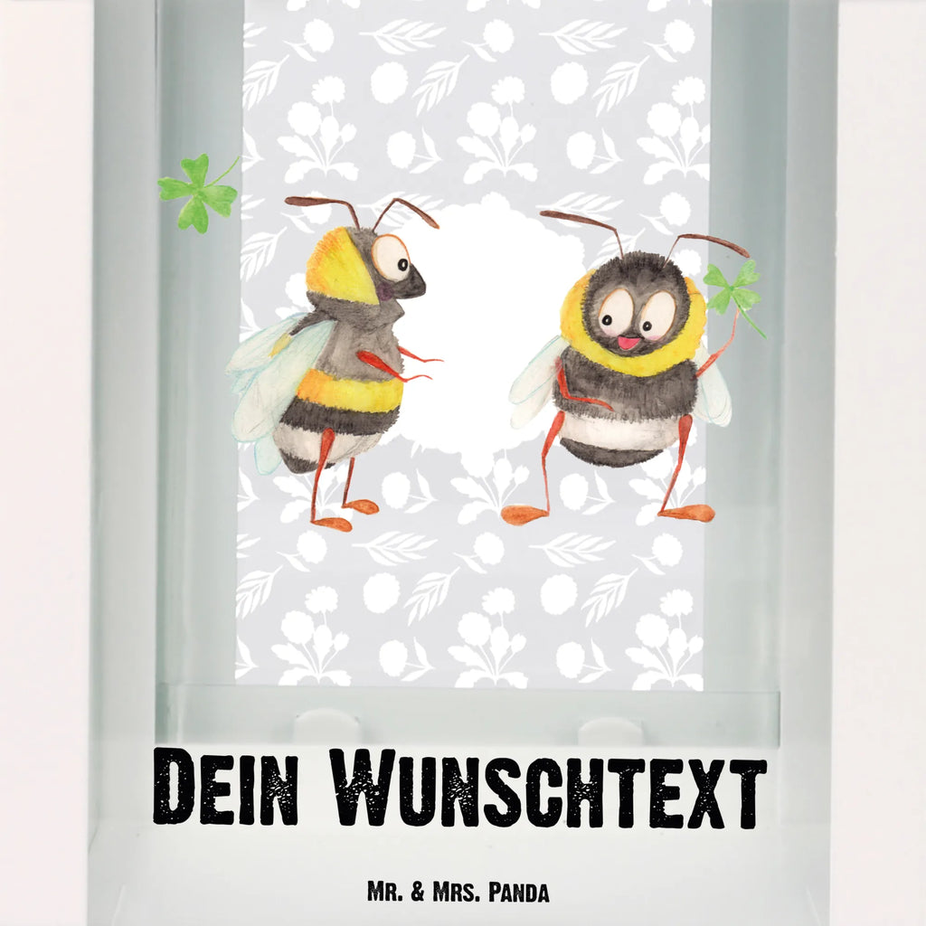 Personalisierte Deko Laterne Hummeln mit Kleeblatt Gartenlampe, Gartenleuchte, Gartendekoration, Gartenlicht, Laterne kleine Laternen, XXL Laternen, Laterne groß, Tiermotive, Gute Laune, lustige Sprüche, Tiere, Hummel, Biene, Spruch positiv, Biene Deko, Spruch schön, glücklich sein, glücklich werden, Spruch fröhlich