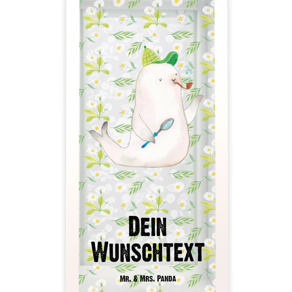 Personalisierte Deko Laterne Robbe Sherlock Gartenlampe, Gartenleuchte, Gartendekoration, Gartenlicht, Laterne kleine Laternen, XXL Laternen, Laterne groß, Tiermotive, Gute Laune, lustige Sprüche, Tiere