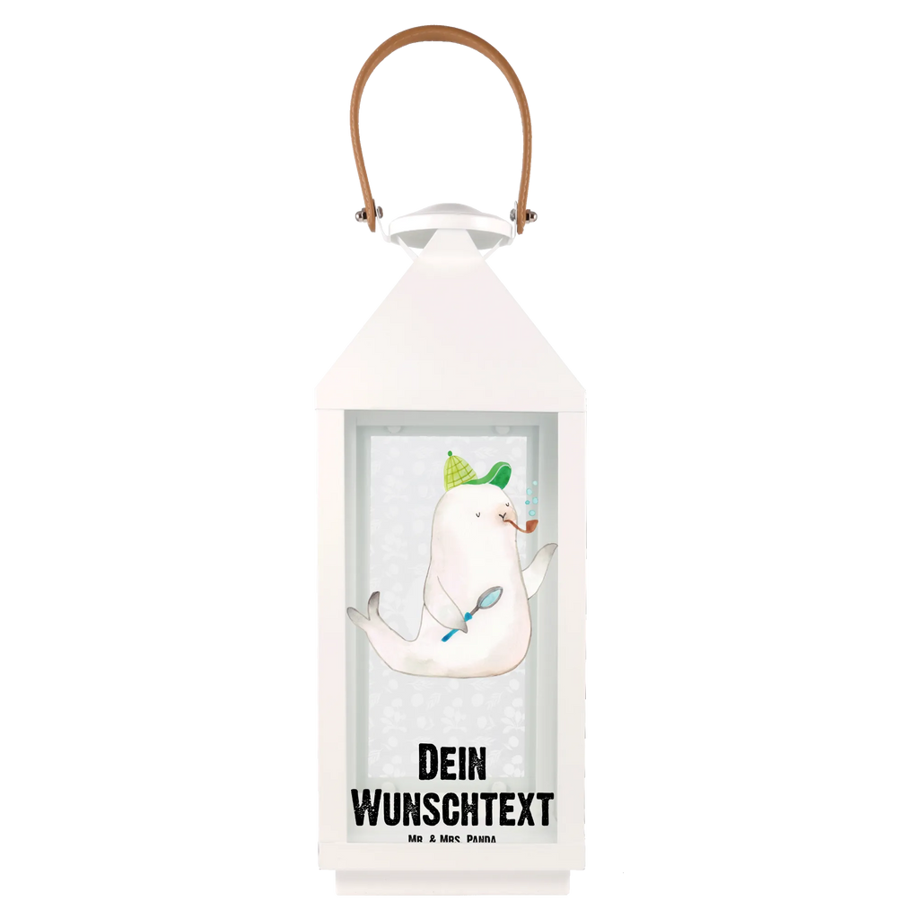 Personalisierte Deko Laterne Robbe Sherlock Gartenlampe, Gartenleuchte, Gartendekoration, Gartenlicht, Laterne kleine Laternen, XXL Laternen, Laterne groß, Tiermotive, Gute Laune, lustige Sprüche, Tiere