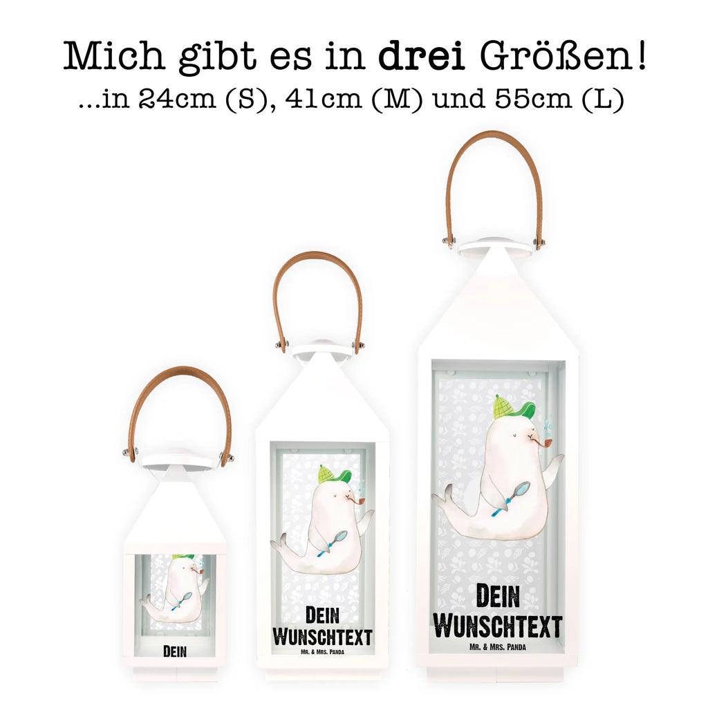 Personalisierte Deko Laterne Robbe Sherlock Gartenlampe, Gartenleuchte, Gartendekoration, Gartenlicht, Laterne kleine Laternen, XXL Laternen, Laterne groß, Tiermotive, Gute Laune, lustige Sprüche, Tiere