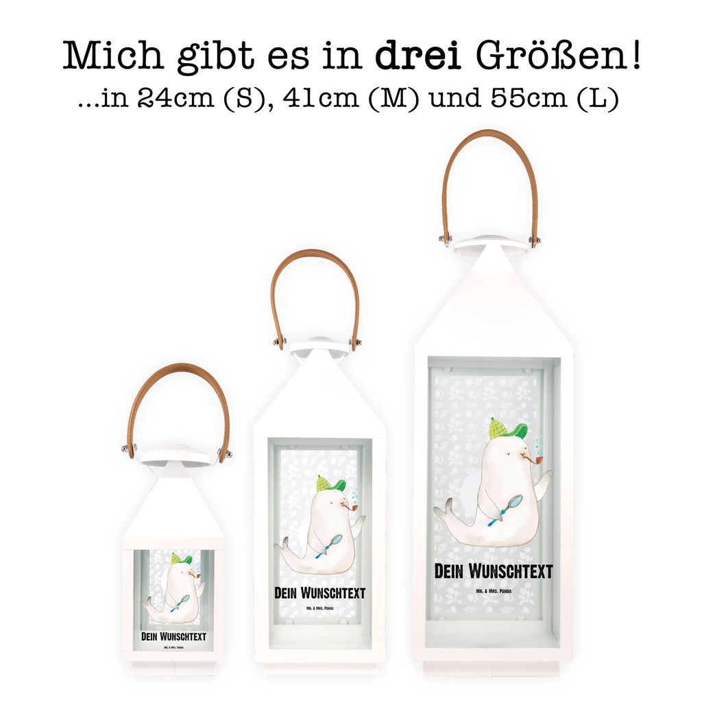 Personalisierte Deko Laterne Robbe Sherlock Gartenlampe, Gartenleuchte, Gartendekoration, Gartenlicht, Laterne kleine Laternen, XXL Laternen, Laterne groß, Tiermotive, Gute Laune, lustige Sprüche, Tiere