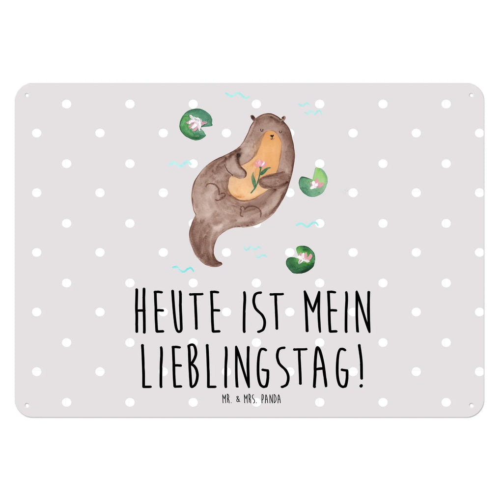 Blechschild Otter mit Seerose Blechschild, Metallschild, Geschenk Schild, Schild, Magnet-Metall-Schild, Deko Schild, Wandschild, Wand-Dekoration, Türschild, Otter, Fischotter, Seeotter, Otter Seeotter See Otter