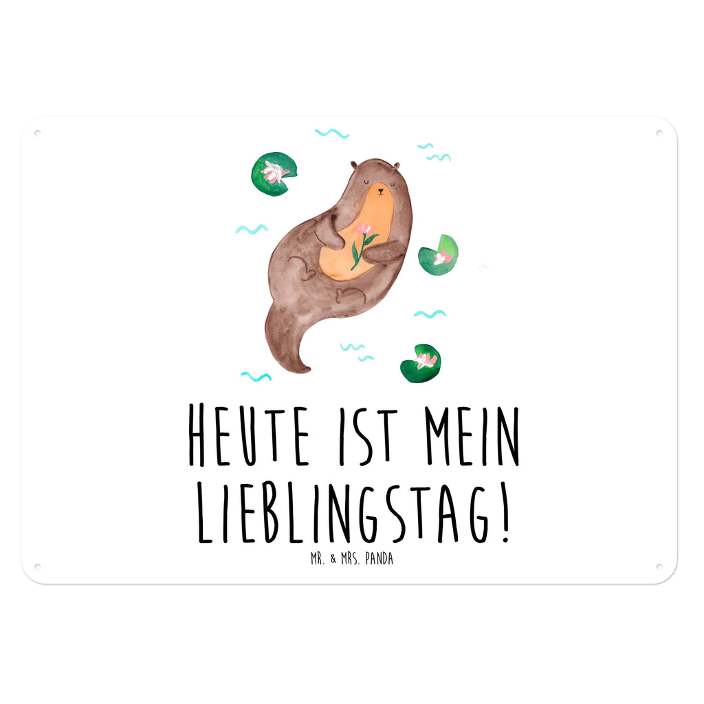 Blechschild Otter mit Seerose Blechschild, Metallschild, Geschenk Schild, Schild, Magnet-Metall-Schild, Deko Schild, Wandschild, Wand-Dekoration, Türschild, Otter, Fischotter, Seeotter, Otter Seeotter See Otter