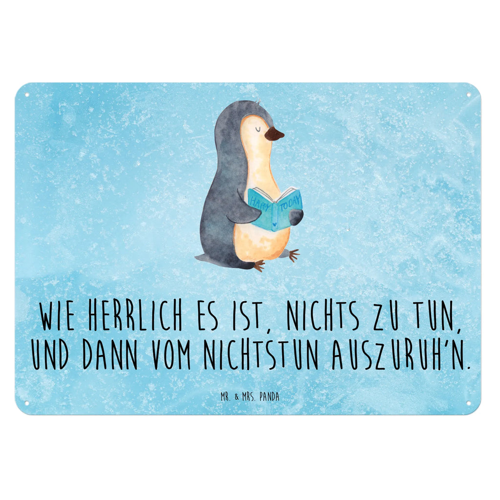 Blechschild Pinguin Buch Blechschild, Metallschild, Geschenk Schild, Schild, Magnet-Metall-Schild, Deko Schild, Wandschild, Wand-Dekoration, Türschild, Pinguin, Pinguine, Buch, Lesen, Bücherwurm, Nichtstun, Faulenzen, Ferien, Urlaub, Freizeit